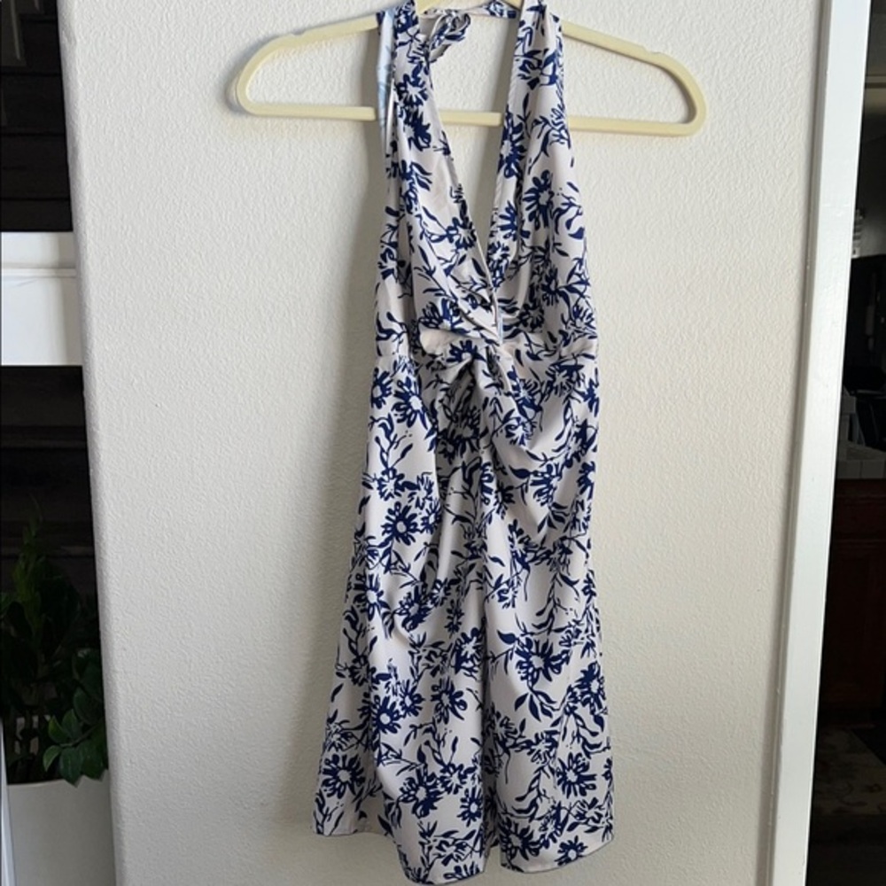 Blue and Cream  Floral Halter Dress